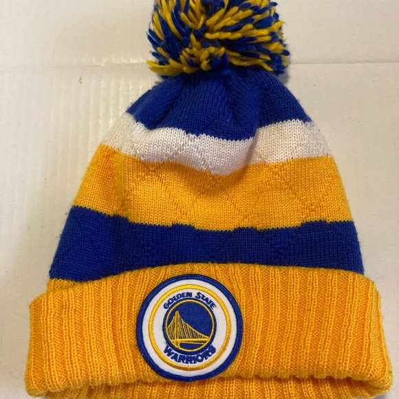 Mitchell & Ness Blue and Yellow Pom Beanie - Picture 2 of 7